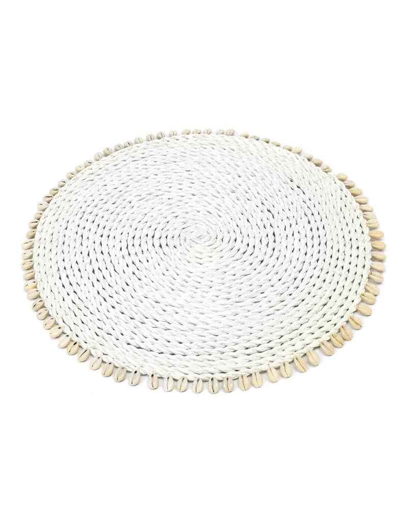 The Seagrass Shell Placemat Platzset aus Seegras und Muscheln von Bazar Bizar, Größe 38 × 38 × 1 cm, Weiß, Ansicht 1