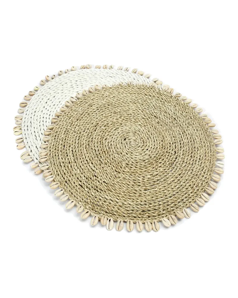 The Seagrass Shell Placemat Platzset aus Seegras und Muscheln von Bazar Bizar, Größe 38 × 38 × 1 cm, Weiß, Ansicht 4