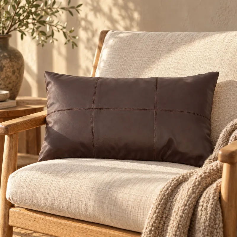 The Six Panel Leather Cushion Cover Kissenbezug von Bazar Bizar, Größe 30 × 50 cm, Schokoladenbraun, Ansicht 2