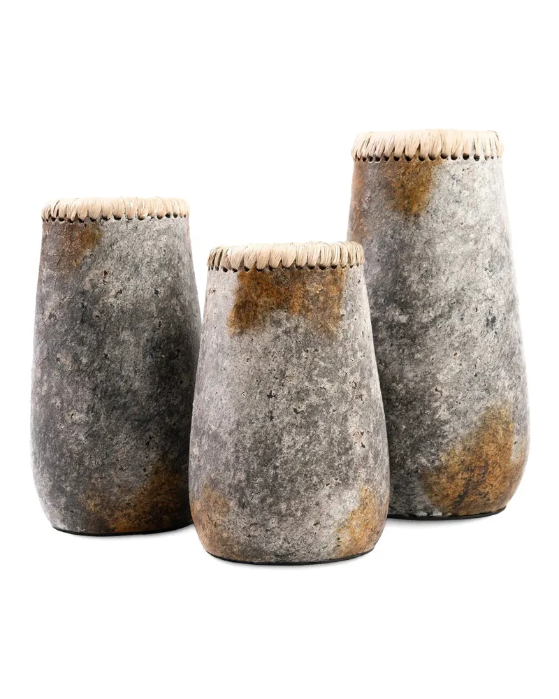 The Sneaky Vase, Vase aus Terrakotta und Raffia von Bazar Bizar, Größe S, Antikgrau, Ansicht 7