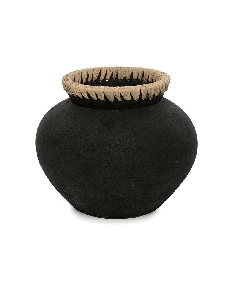 The Styly Vase Terrakottavase mit Raffia, Beton-Natur