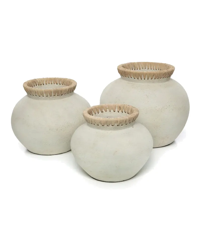 The Styly Vase, Terrakottavase mit Raffia von Bazar Bizar, Größe L, Beton-Natur, Ansicht 6