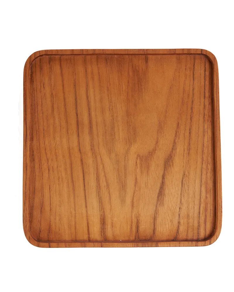 The Teak Square Plate Teller aus Teakholz von Bazar Bizar, Größe M, Natur, Ansicht 1