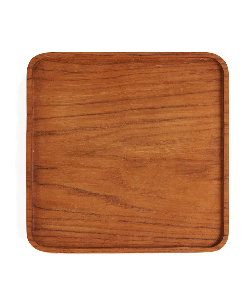 The Teak Square Plate Teller aus Teakholz von Bazar Bizar, Größe S, Natur, Ansicht 1
