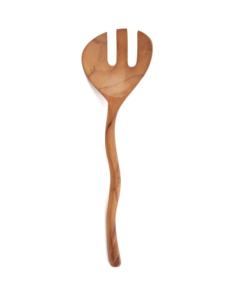 The Twisted Salad Fork, Salatgabel aus Teakholz von Bazar Bizar, Größe 27 × 8 × 2 cm, Natur, Ansicht 1