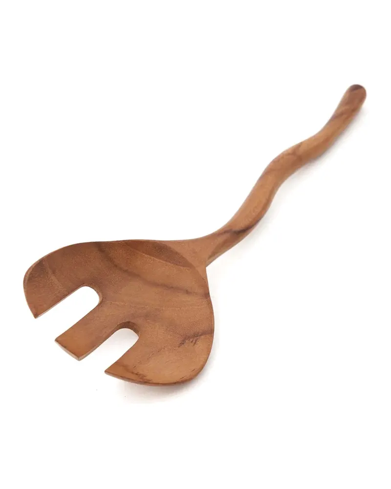 The Twisted Salad Fork, Salatgabel aus Teakholz von Bazar Bizar, Größe 27 × 8 × 2 cm, Natur, Ansicht 4