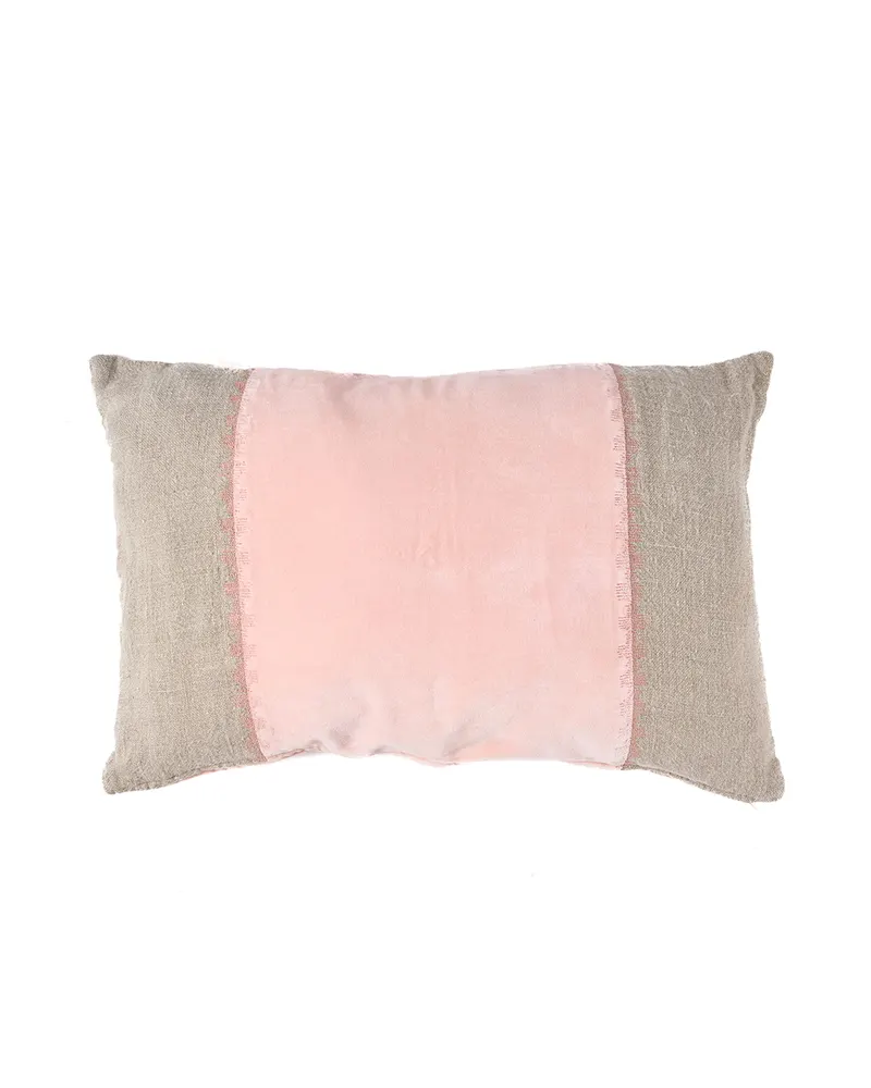 The Velvet Divorce Cushion Cover Kissenbezug aus Leinen und Samt, Natur / Rosa