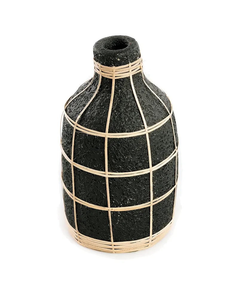 The Whoopy Vase aus Terrakotta und Rattan von Bazar Bizar, Größe L, Schwarz / Natur, Ansicht 1