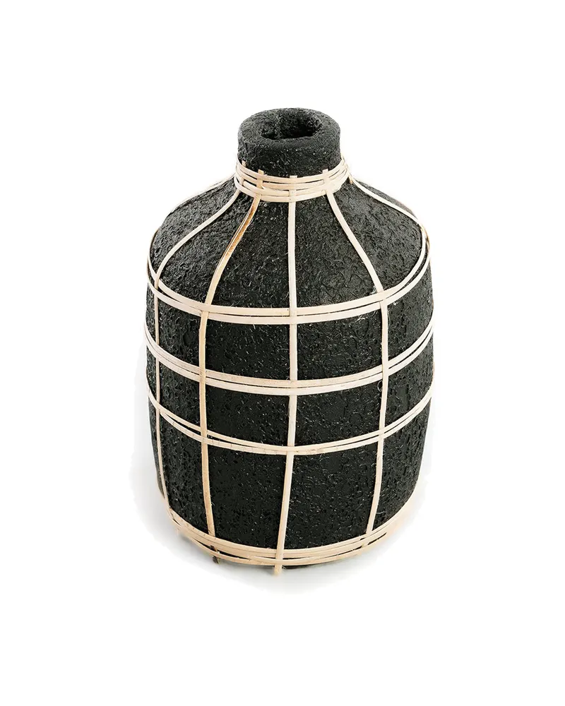 The Whoopy Vase aus Terrakotta und Rattan, Beton-Natur