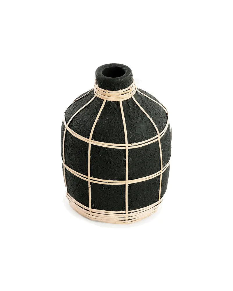 The Whoopy Vase aus Terrakotta und Rattan von Bazar Bizar, Größe S, Schwarz / Natur, Ansicht 1