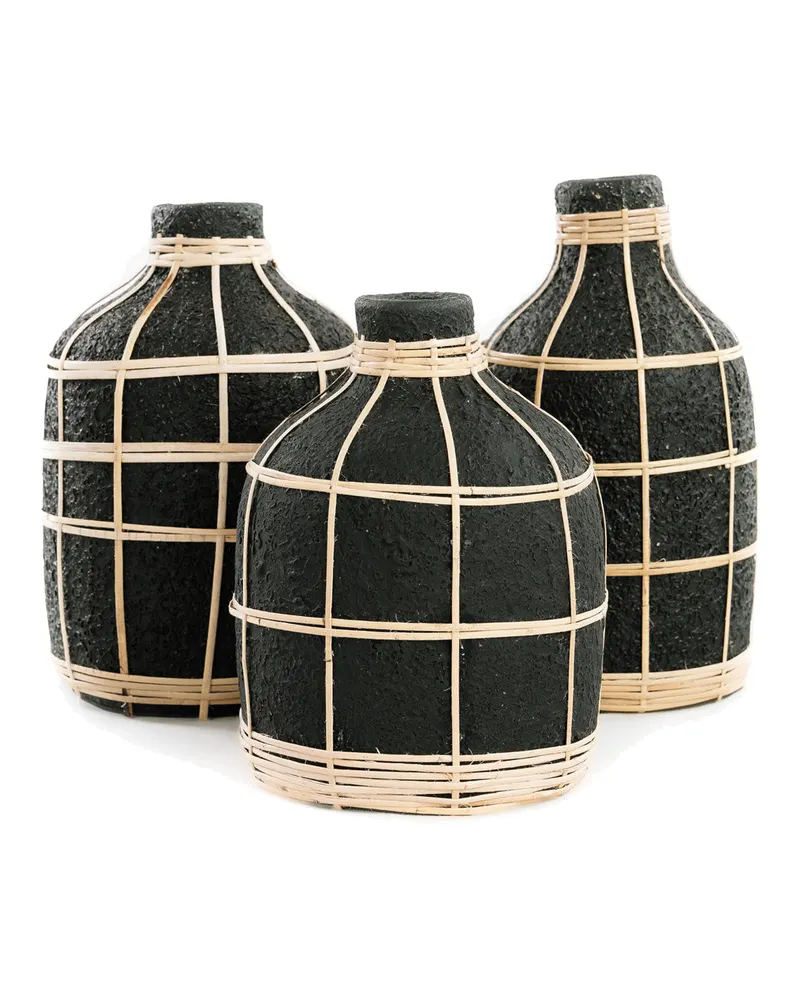 The Whoopy Vase aus Terrakotta und Rattan von Bazar Bizar, Größe S, Schwarz / Natur, Ansicht 5