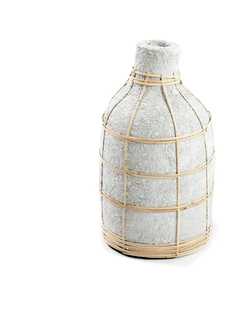 The Whoopy Vase aus Terrakotta und Rattan von Bazar Bizar, Größe L, Beton-Natur, Ansicht 1