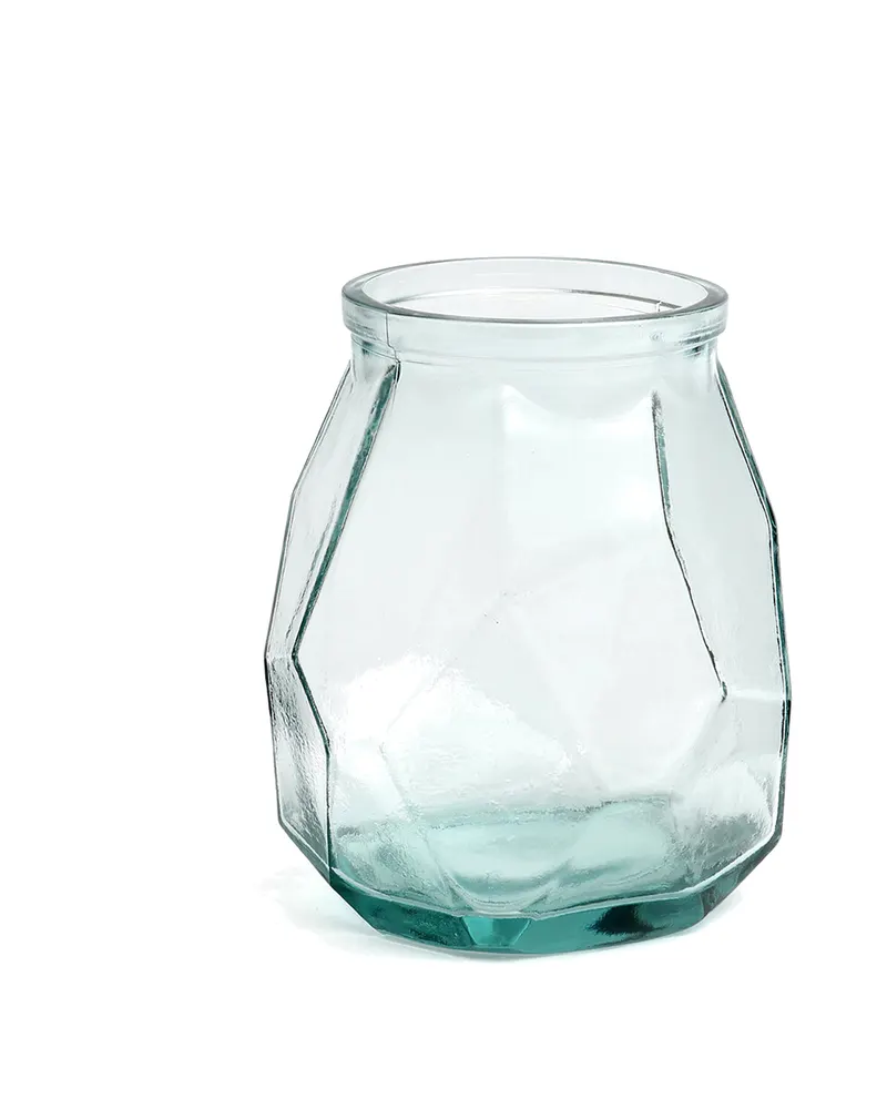 The Wide Origami Vase aus blauem Recyclingglas, Blau