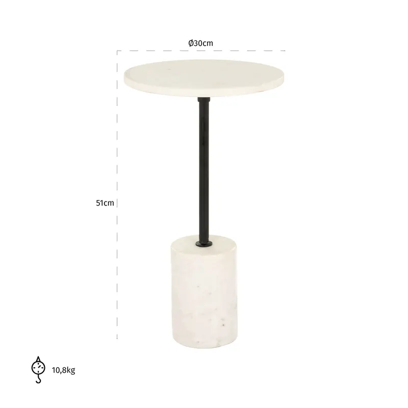 Beistelltisch Misty, Schwarz/Weiß, 30Ø cm von Richmond Interiors, Maßzeichnung 6