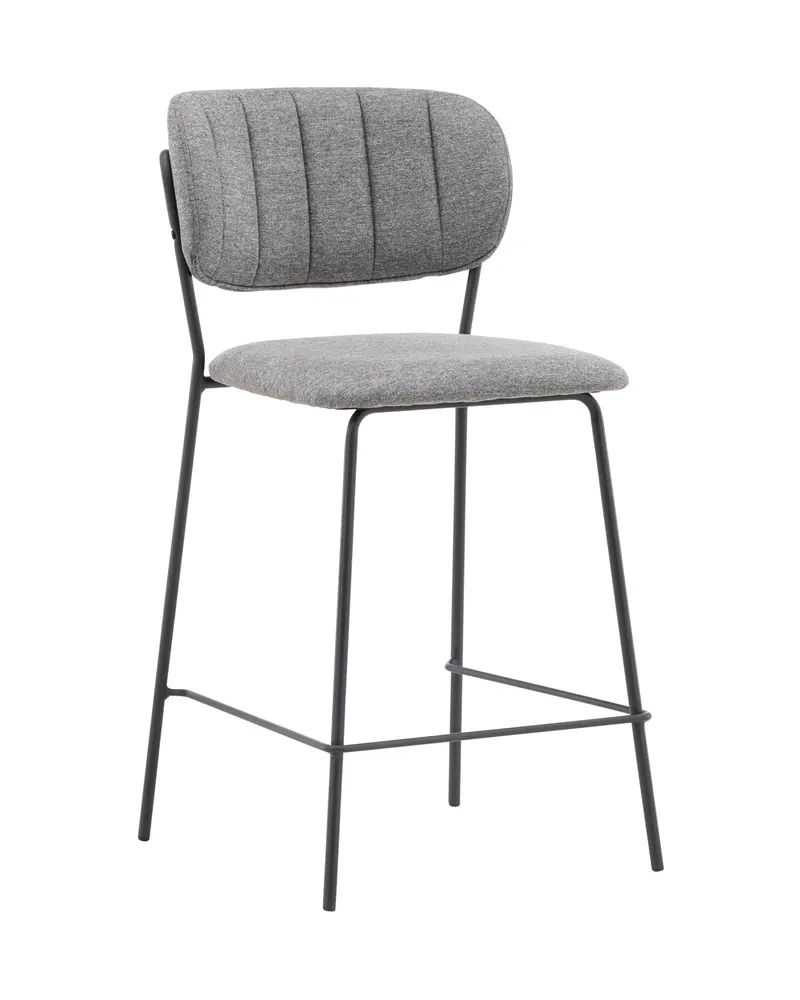 Bell Barhocker mit Lehne im 2er-Set, grauer Stoff mit Ziernähten, Grau, Schwarz