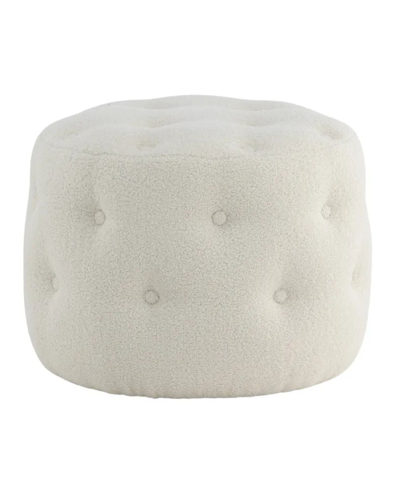 Benjamin runder Hocker mit Knopfheftung in Weiß, Polyester-Teddystoff, Ansicht 1