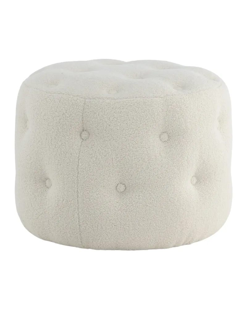 Benjamin runder Hocker mit Knopfheftung in Weiß, Polyester-Teddystoff, Ansicht 10