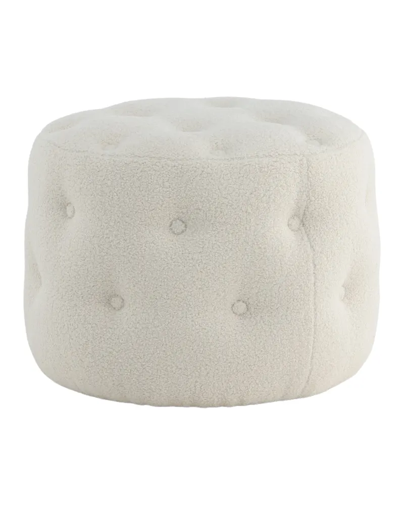 Benjamin runder Hocker mit Knopfheftung in Weiß, Polyester-Teddystoff, Ansicht 12