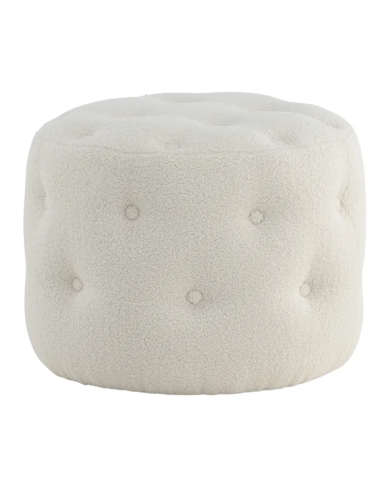 Benjamin runder Hocker mit Knopfheftung in Weiß, Polyester-Teddystoff, Ansicht 2