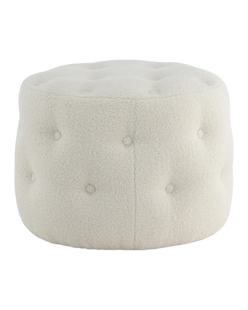 Benjamin runder Hocker mit Knopfheftung in Weiß, Polyester-Teddystoff, Ansicht 3