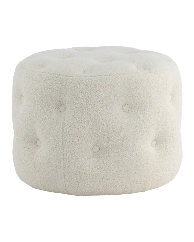 Benjamin runder Hocker mit Knopfheftung in Weiß, Polyester-Teddystoff, Ansicht 4
