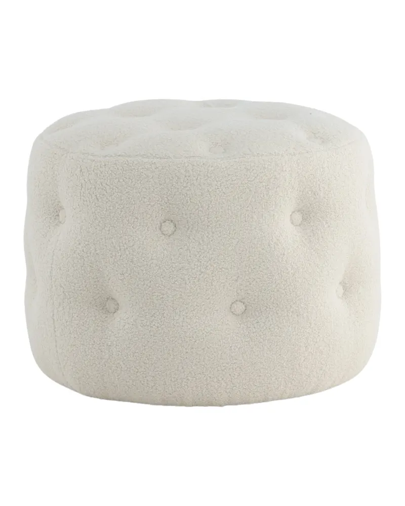 Benjamin runder Hocker mit Knopfheftung in Weiß, Polyester-Teddystoff, Ansicht 5