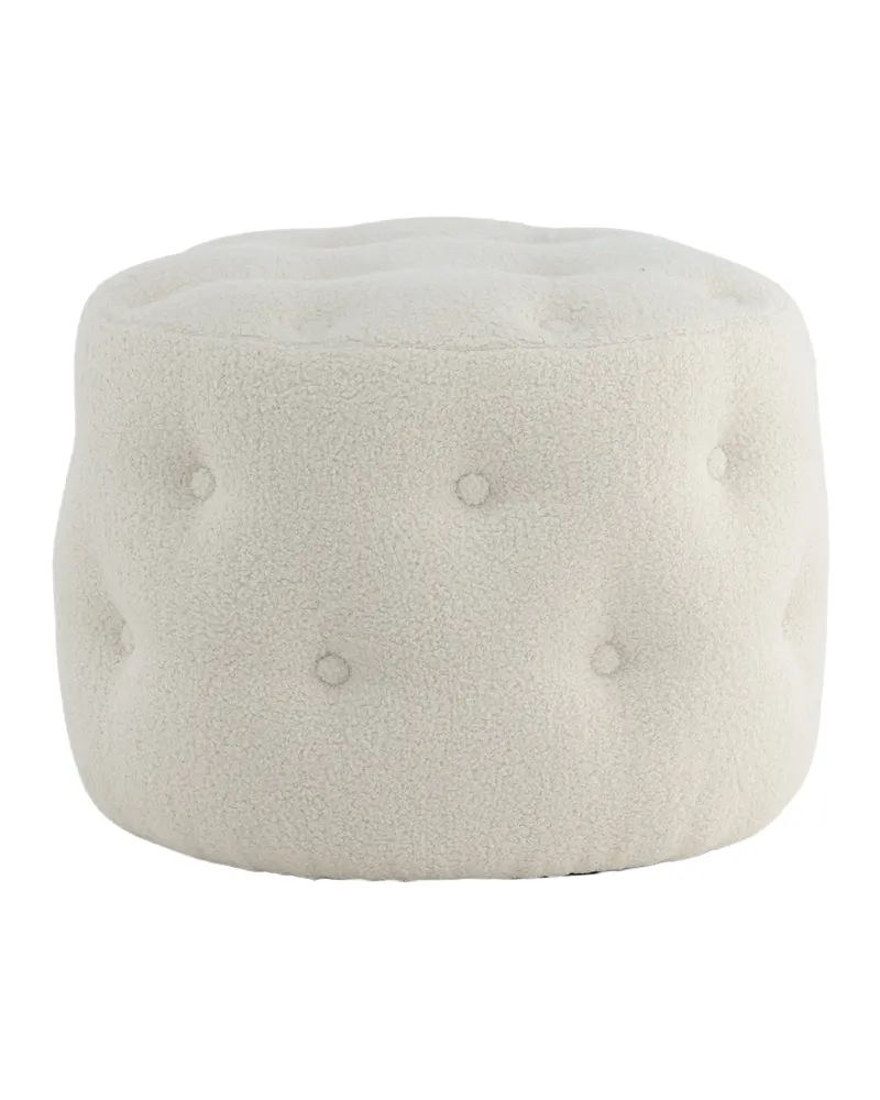 Benjamin runder Hocker mit Knopfheftung in Weiß, Polyester-Teddystoff, Ansicht 6