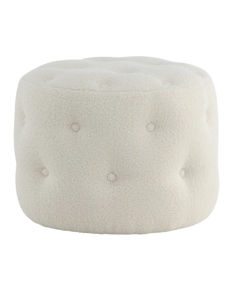Benjamin runder Hocker mit Knopfheftung in Weiß, Polyester-Teddystoff, Ansicht 7