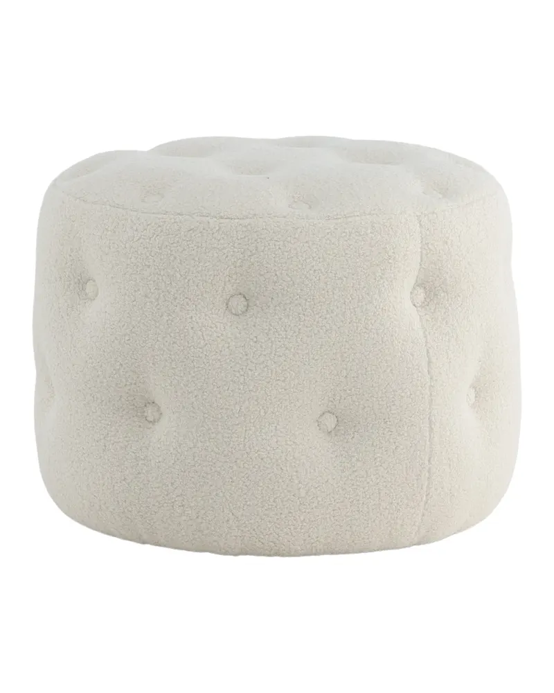 Benjamin runder Hocker mit Knopfheftung in Weiß, Polyester-Teddystoff, Ansicht 8