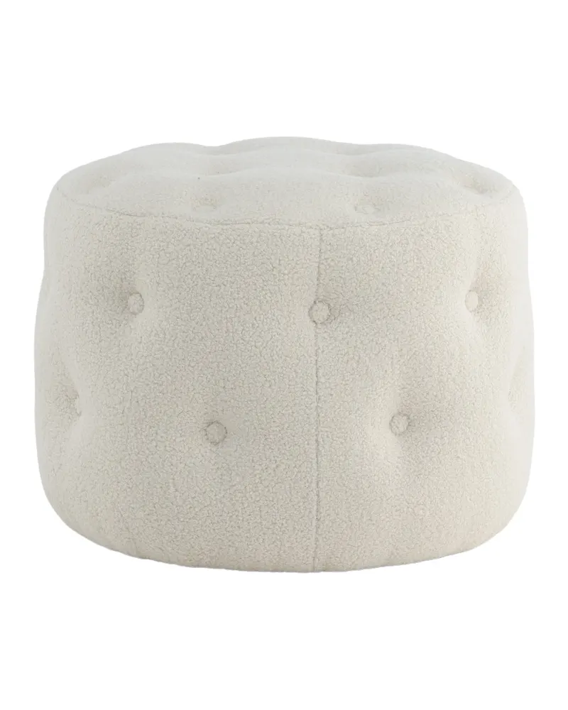 Benjamin runder Hocker mit Knopfheftung in Weiß, Polyester-Teddystoff, Ansicht 9