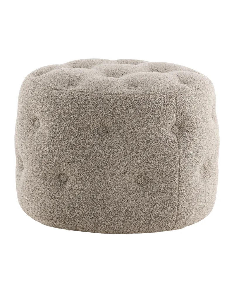 Benjamin runder Hocker mit Knopfheftung in Beige, Polyester-Teddystoff, Ansicht 10