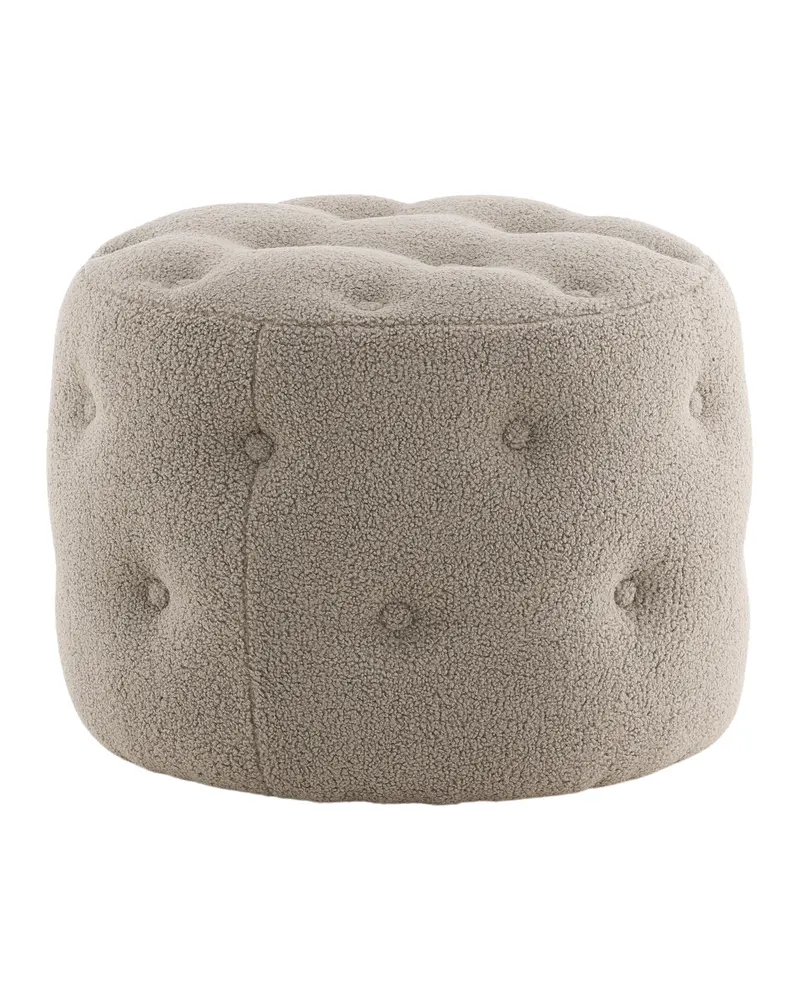 Benjamin runder Hocker mit Knopfheftung in Beige, Polyester-Teddystoff, Ansicht 11