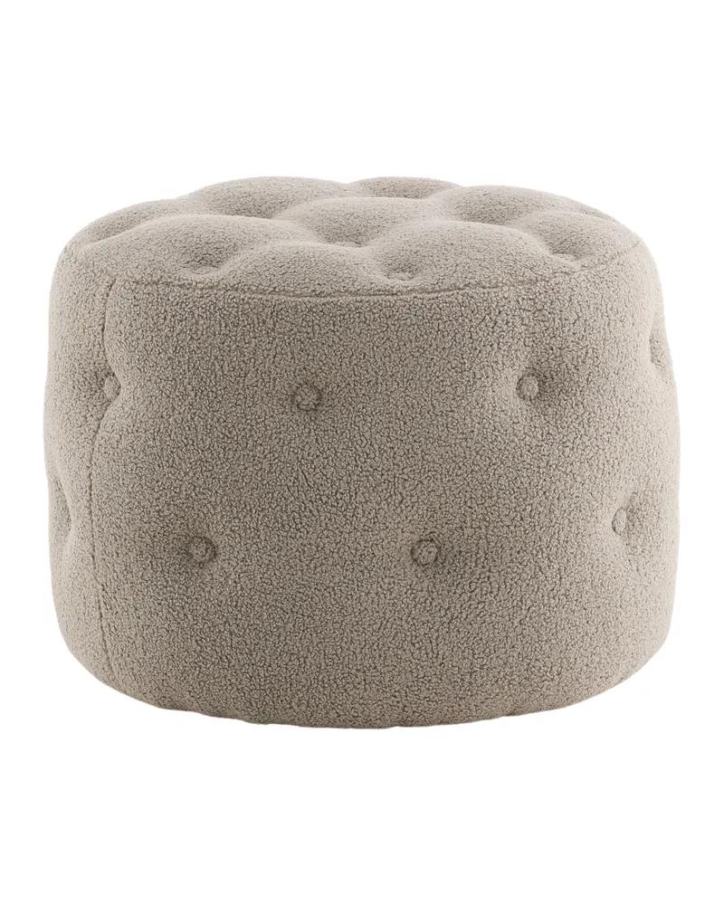 Benjamin runder Hocker mit Knopfheftung in Beige, Polyester-Teddystoff, Ansicht 12