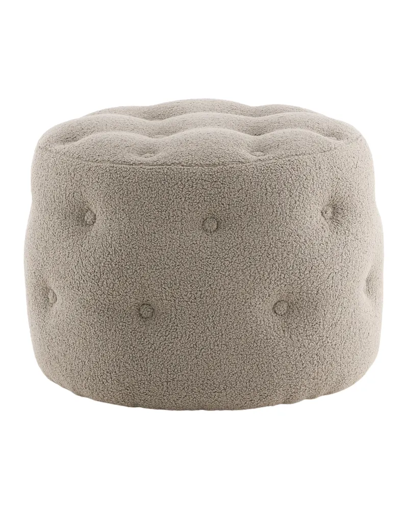 Benjamin runder Hocker mit Knopfheftung in Beige, Polyester-Teddystoff, Ansicht 2