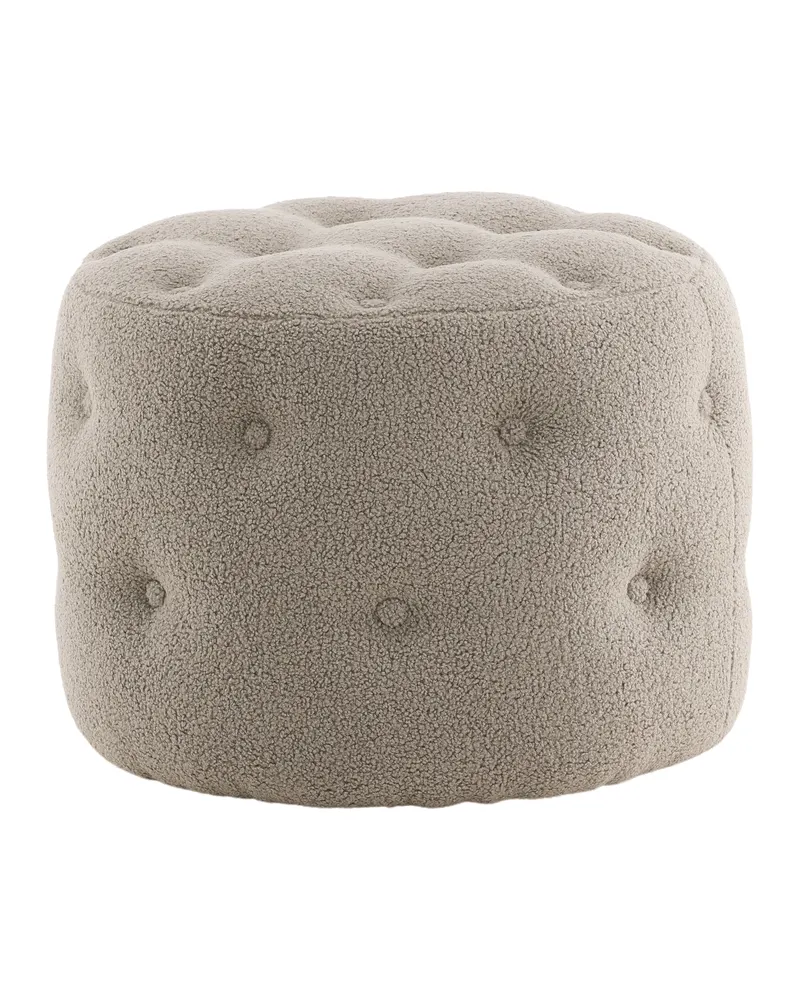 Benjamin runder Hocker mit Knopfheftung in Beige, Polyester-Teddystoff, Ansicht 3