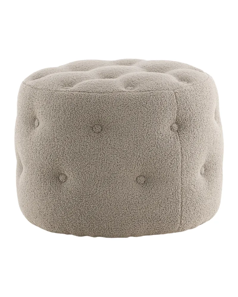 Benjamin runder Hocker mit Knopfheftung in Beige, Polyester-Teddystoff, Ansicht 4