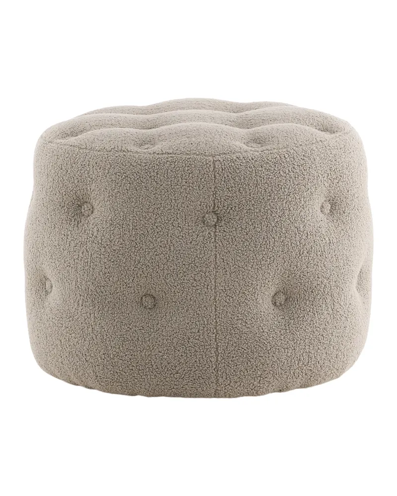 Benjamin runder Hocker mit Knopfheftung in Beige, Polyester-Teddystoff, Ansicht 5