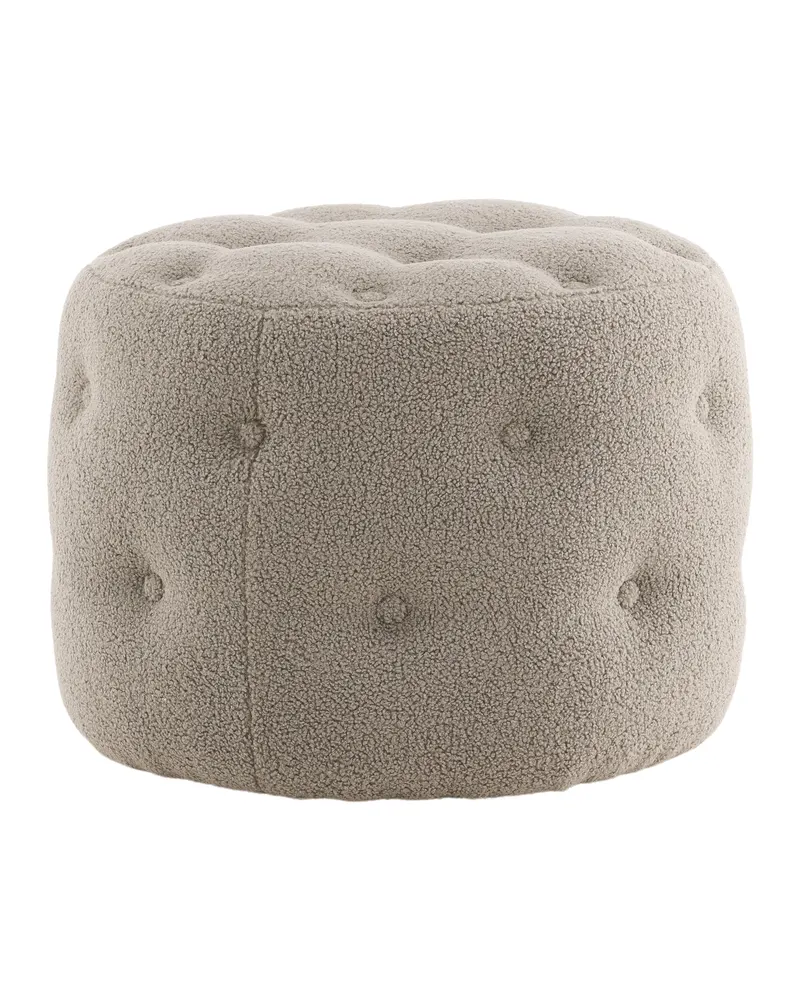 Benjamin runder Hocker mit Knopfheftung in Beige, Polyester-Teddystoff, Ansicht 6