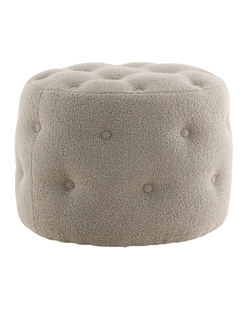 Benjamin runder Hocker mit Knopfheftung in Beige, Polyester-Teddystoff, Ansicht 7