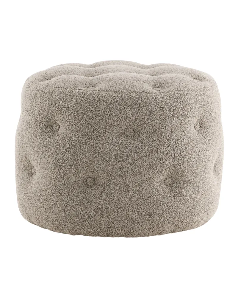 Benjamin runder Hocker mit Knopfheftung in Beige, Polyester-Teddystoff, Ansicht 8