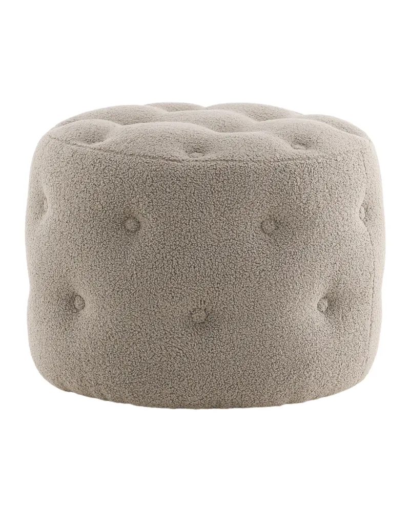 Benjamin runder Hocker mit Knopfheftung in Beige, Polyester-Teddystoff, Ansicht 9