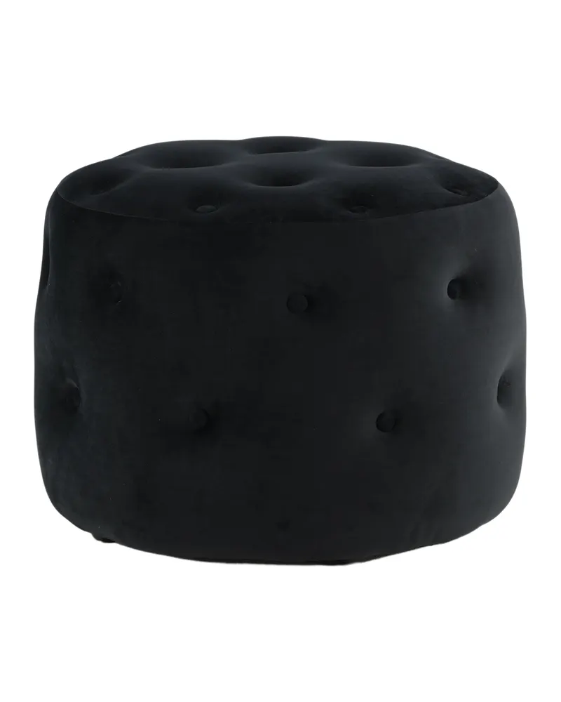 Benjamin runder Hocker mit Knopfheftung in Schwarz, Polyester-Samt, Ansicht 1