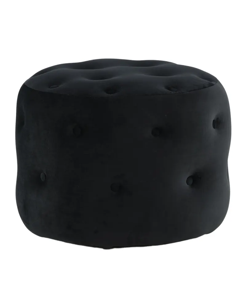Benjamin runder Hocker mit Knopfheftung in Schwarz, Polyester-Samt, Ansicht 2