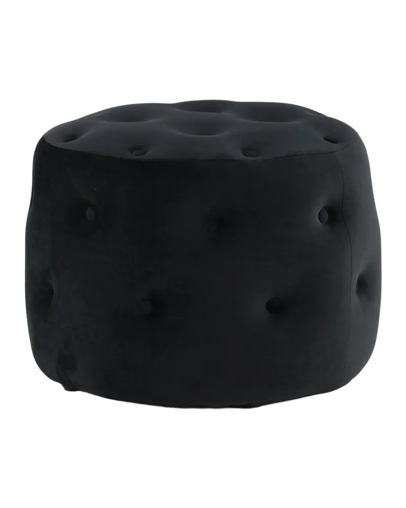 Benjamin runder Hocker mit Knopfheftung in Schwarz, Polyester-Samt, Ansicht 3