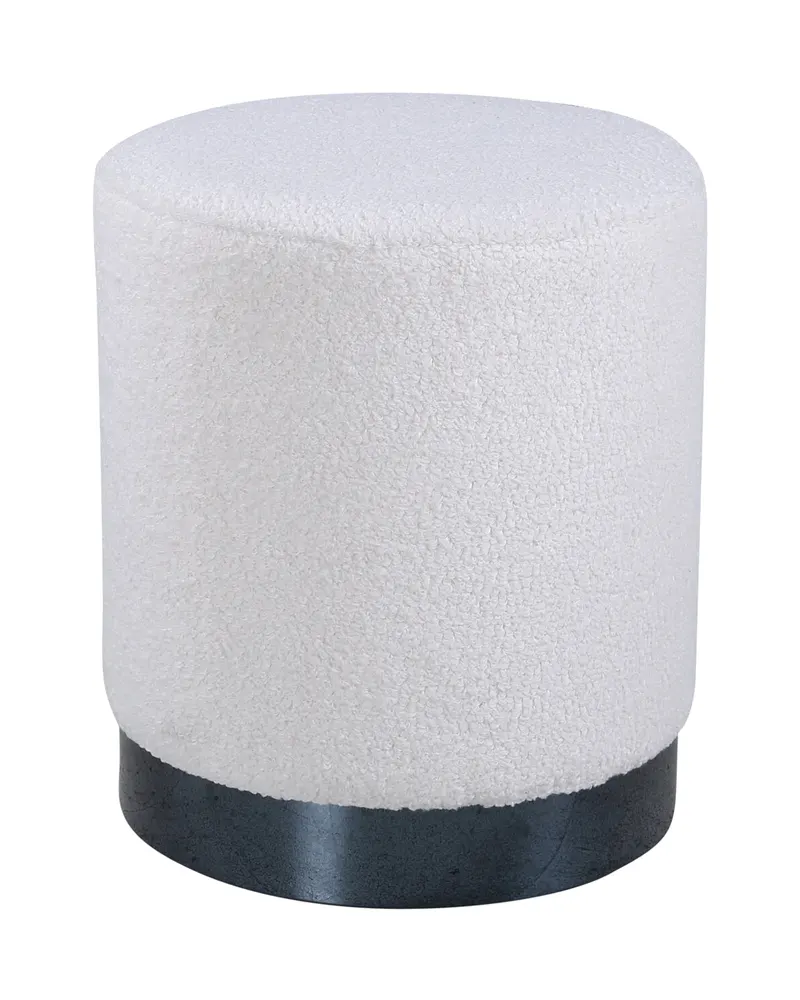 Benji zylinderförmiger Hocker mit Stahlsockel in Weiß, Gestell Schwarz, Polyester-Teddystoff, Ansicht 1