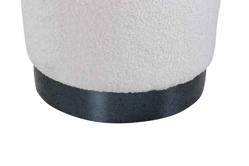 Benji zylinderförmiger Hocker mit Stahlsockel in Weiß, Gestell Schwarz, Polyester-Teddystoff, Ansicht 3