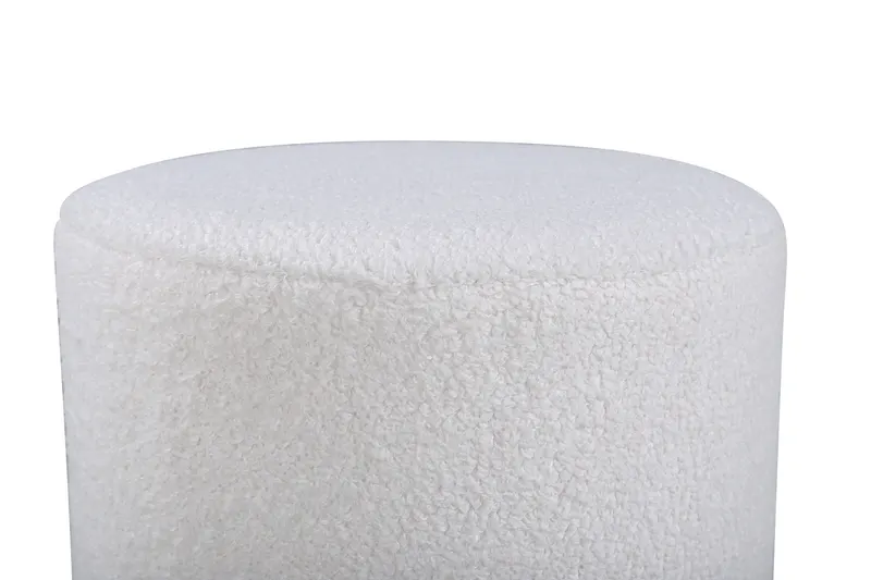 Benji zylinderförmiger Hocker mit Stahlsockel in Weiß, Gestell Schwarz, Polyester-Teddystoff, Ansicht 2