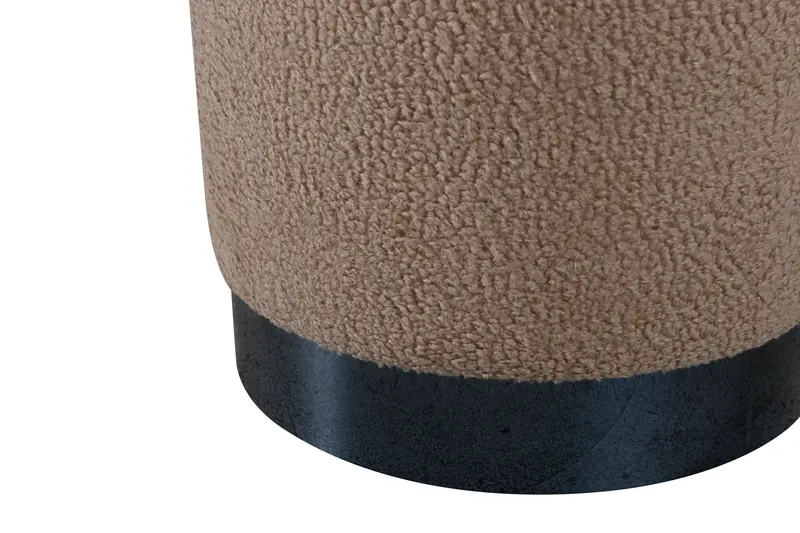 Benji zylinderförmiger Hocker mit Stahlsockel in Beige, Gestell Schwarz, Polyester-Teddystoff, Ansicht 3