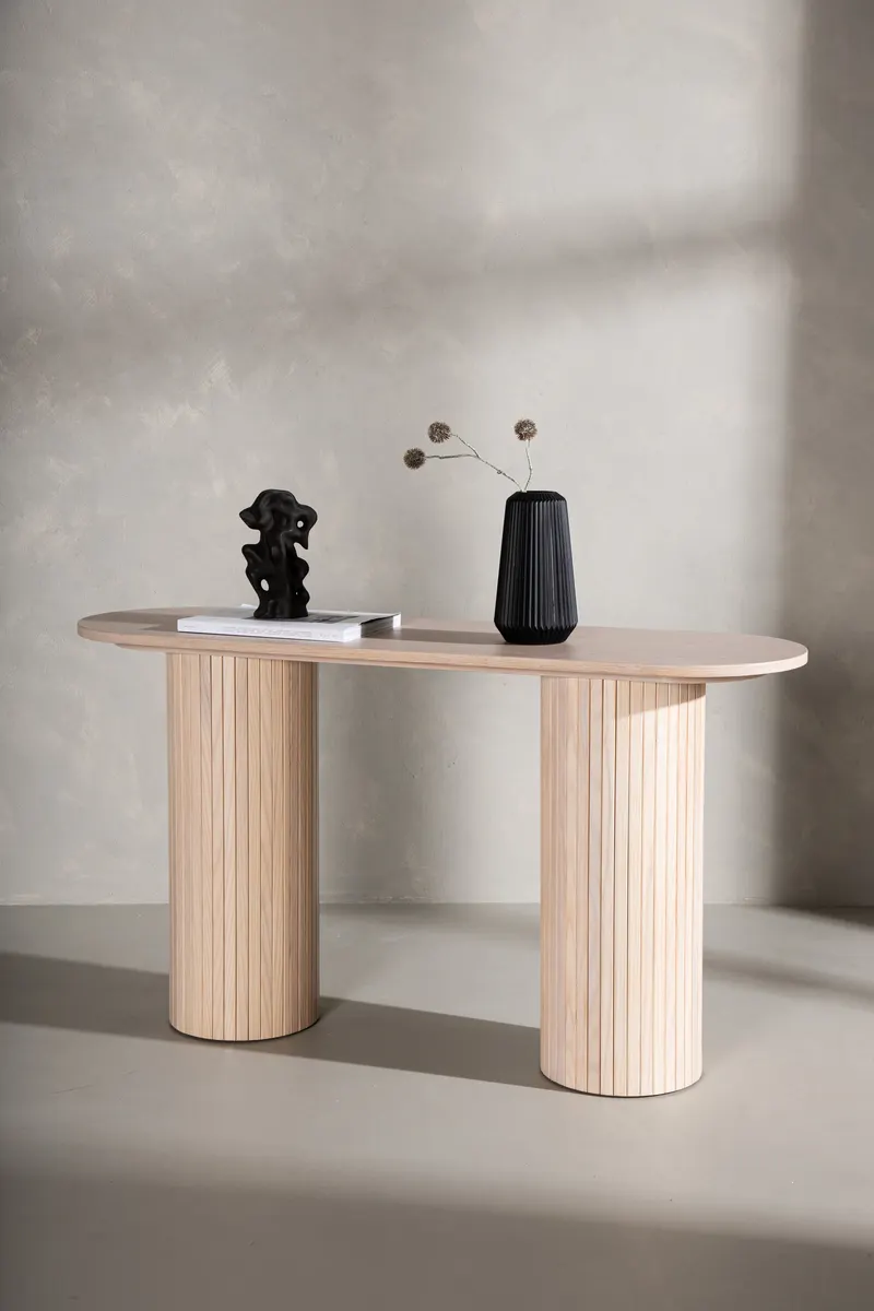 Bianca Konsolentisch 130 × 40 cm in Whitewash, im Wohnraum, Ansicht 1