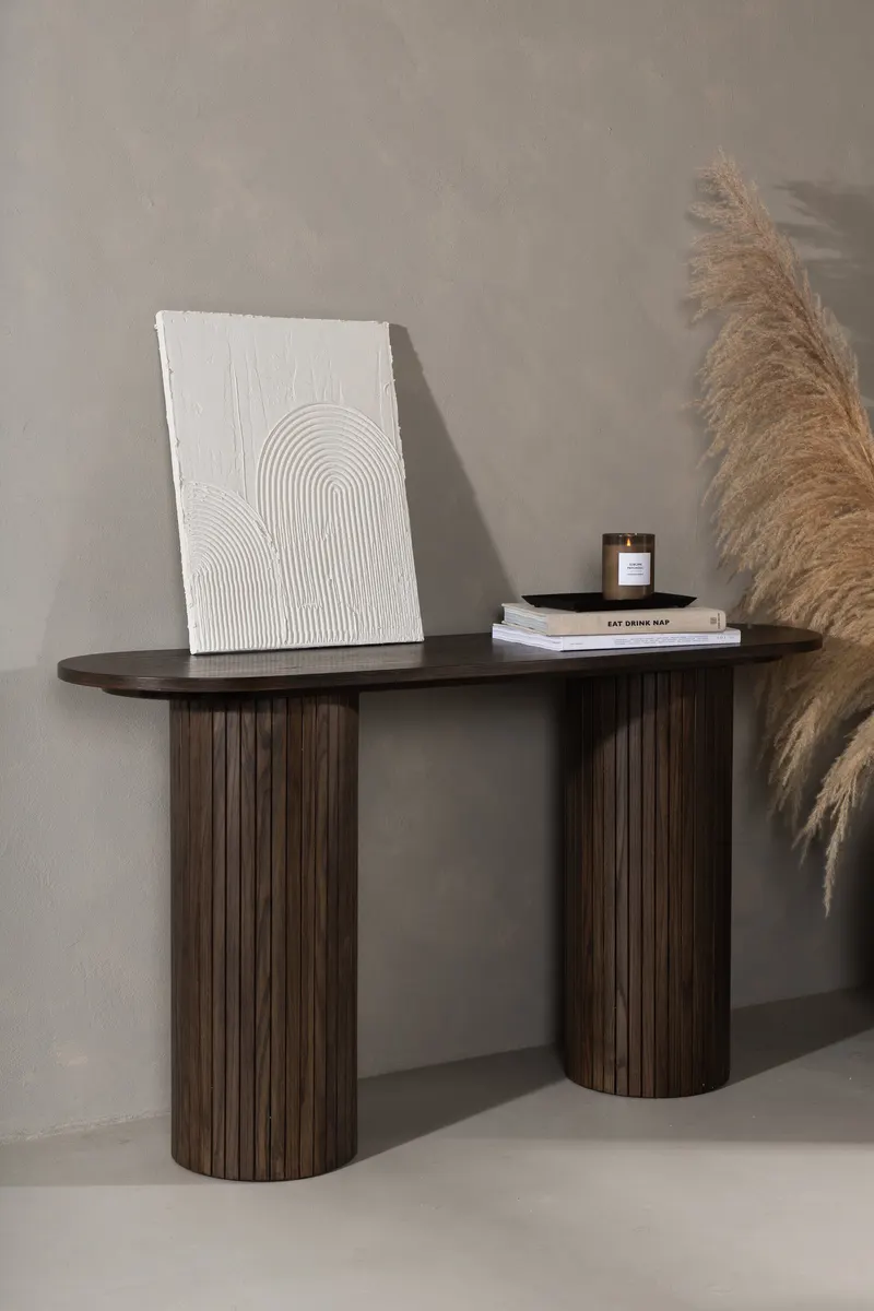 Bianca Konsolentisch 130 × 40 cm in Mokka, im Wohnraum, Ansicht 1